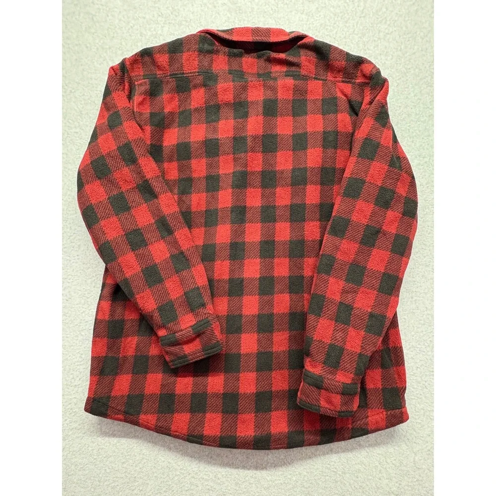Lee Mens XL Red Black Buffalo Plaid Fleece Lined Flannel Snap‎ Shirt Jacket